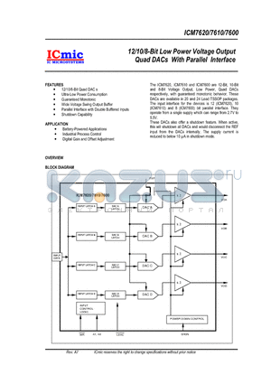 ICM7600 datasheet - 12/10/8-Bit Low Power Voltage Output Quad DACs With Parallel Interface