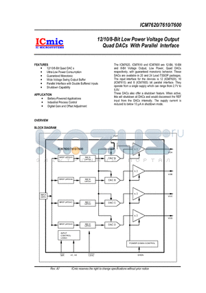 ICM7600T datasheet - 12/10/8-Bit Low Power Voltage Output Quad DACs With Parallel Interface