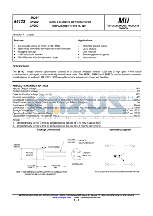 66133-002 datasheet - SINGLE CHANNEL OPTOCOUPLERS(REPLACEMENT FOR TIL 120)