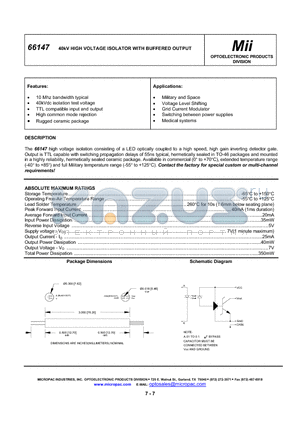 66147 datasheet - 40kV HIGH VOLTAGE ISOLATOR WITH BUFFERED OUTPUT