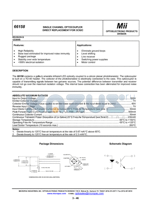 66158-011 datasheet - SINGLE CHANNEL OPTOCOUPLER DIRECT REPLACEMENT FOR 3C92C