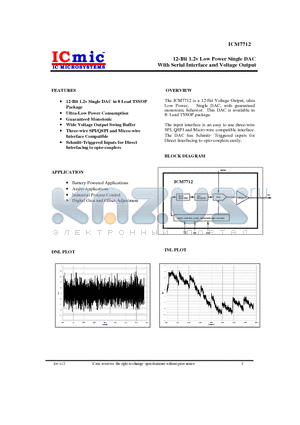 ICM7712 datasheet - 12-Bit 1.2v Low Power Single DAC With Serial Interface and Voltage Output