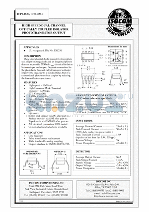 ICPL2530 datasheet - HIGH SPEED DUAL CHANNEL OPTICALLY COUPLED ISOLATOR PHOTOTRANSISTOR OUTPUT