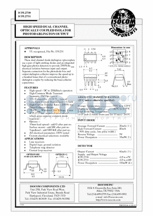 ICPL2731 datasheet - HIGH SPEED DUAL CHANNEL OPTICALLY COUPLED ISOLATOR PHOTODARLINGTON OUTPUT