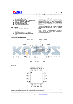 ICQ2716 datasheet - 200 - 600 MHz QUADRATURE DEMODULATOR WITH VGA