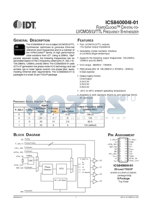 ICS0004AI01L datasheet - FEMTOCLOCKS CRYSTAL-TOLVCMOS/LVTTL FREQUENCY SYNTHESIZER