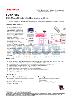 LZ8520X datasheet - IrDA-Control Single-Chip Host Controller (HC)