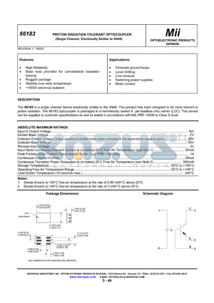 66183-103 datasheet - PROTON RADIATION TOLERANT OPTOCOUPLER(Single Channel, Electrically Similar to 4N49)