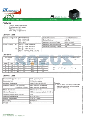 J1181AS12VDC datasheet - CIT SWITCH