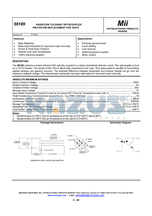 66189-101 datasheet - RADIATION TOLERANT OPTOCOUPLER PIN FOR PIN REPLACEMENT FOR 3C91C