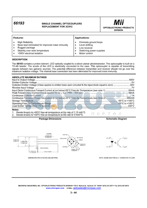 66193-101 datasheet - SINGLE CHANNEL OPTOCOUPLERS REPLACEMENT FOR 3C91C