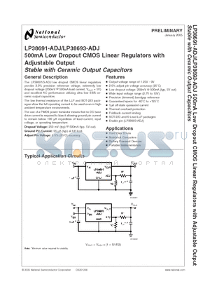 LP38691-ADJ datasheet - 500mA Low Dropout CMOS Linear Regulators with Adjustable Output / Stable with Ceramic Output Capacitors