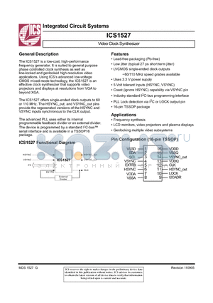 ICS1527G-60LF datasheet - Video Clock Synthesizer