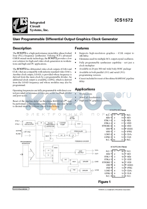 ICS1572M-301 datasheet - User Programmable Differential Output Graphics Clock Generator