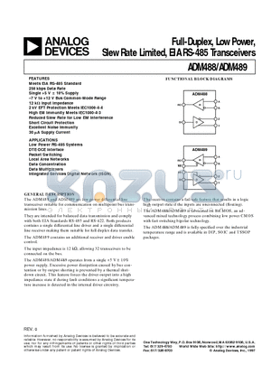 ADM488AN datasheet - Full-Duplex, Low Power, Slew Rate Limited, EIA RS-485 Transceivers