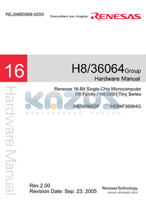 H836064 datasheet - Renesas 16-Bit Single-Chip Microcomputer H8 Family/H8/300H Tiny Series