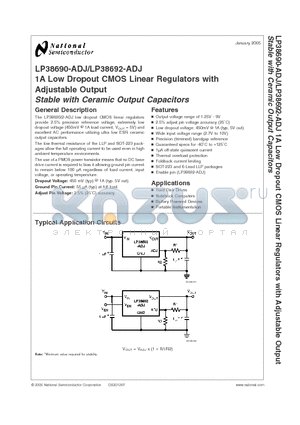 LP38692MP-ADJ datasheet - 1A Low Dropout CMOS Linear Regulators with Adjustable Output Stable with Ceramic Output Capacitors