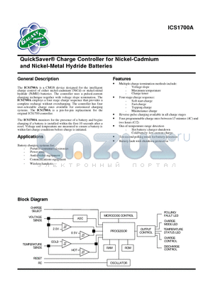 ICS1700AMT datasheet - QuickSaver Charge Controller for Nickel-Cadmium and Nickel-Metal Hydride Batteries