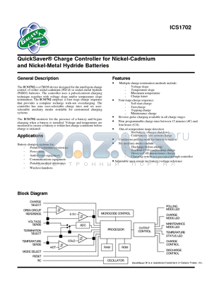 ICS1702M datasheet - QuickSaver Charge Controller for Nickel-Cadmium and Nickel-Metal Hydride Batteries