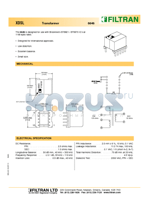 6646 datasheet - XDSL Transformer