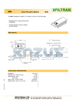 6649 datasheet - HPN Home Phoneline Module