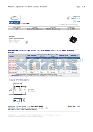 665-455-50 datasheet - 455 KHz Discriminator