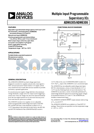 ADM6305 datasheet - Multiple Input Programmable Supervisory ICs