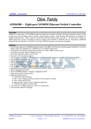 ADM6308 datasheet - Eight-port 10/100M Ethernet Switch Controller