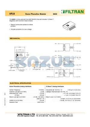 6650 datasheet - HPLN Home Phoneline Module