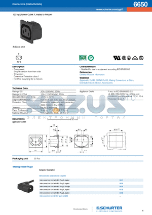 6650 datasheet - IEC Appliance Outlet F, mates to Felcom