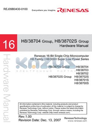 H838703 datasheet - 16-Bit Single-Chip Microcomputer H8 Family / H8/300H Super Low Power Series