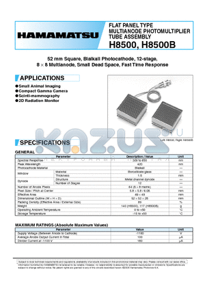 H8500 datasheet - FLAT PANEL TYPE MULTIANODE PHOTOMULTIPLIER TUBE ASSEMBLY