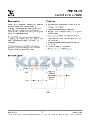 ICS181-53 datasheet - LOW EMI CLOCK GENERATOR