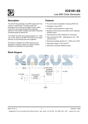 ICS18102 datasheet - Low EMI Clock Generator