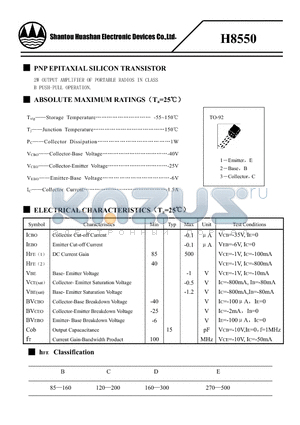 H8550 datasheet - PNP EPITAXIAL SILICON TRANSISTOR