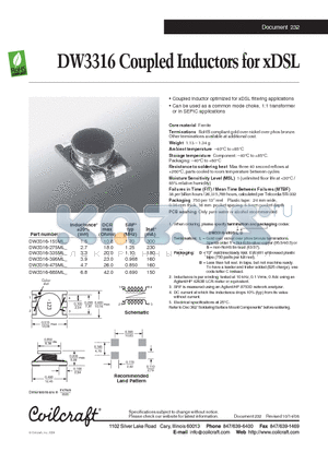 DW3316-335ML datasheet - DW3316 Coupled Inductors for xDSL