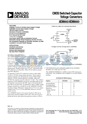 ADM660 datasheet - CMOS Switched-Capacitor Voltage Converters