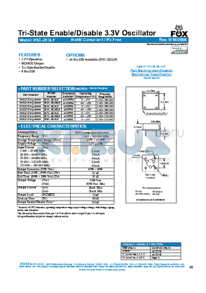 H8C-2E3LF datasheet - Tri-State Enable/Disable 3.3V Oscillator