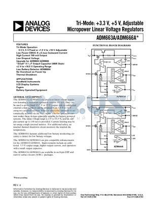 ADM663 datasheet - Tri-Mode: 3.3 V, 5 V, Adjustable Micropower Linear Voltage Regulators