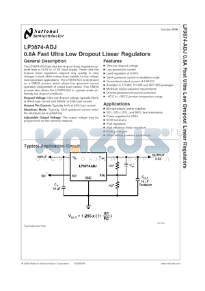 LP3874ET-ADJ datasheet - 0.8A Fast Ultra Low Dropout Linear Regulators