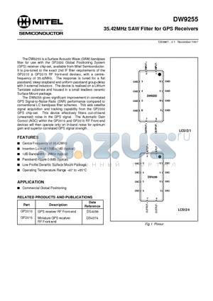 DW9255 datasheet - 35.42MHz SAW Filter for GPS Receivers