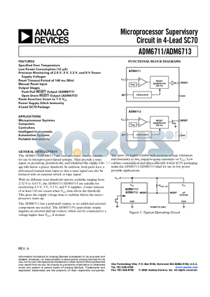 ADM6711 datasheet - Microprocessor Supervisory Circuit in 4-Lead SC70