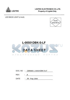 L-00501DBK-S-LF datasheet - LED BACK LIGHT (4 Inch)
