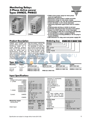 DWB02CM4810A datasheet - Monitoring Relays 3-Phase Active power