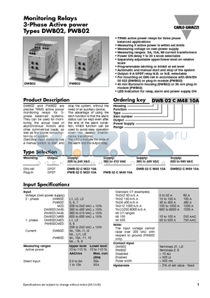 DWB02CM6910A datasheet - Monitoring Relays 3-Phase Active power