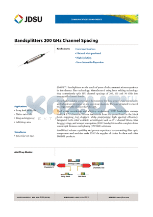 DWBW3F4S02 datasheet - Bandsplitters 200 GHz Channel Spacing