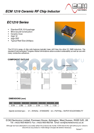 EC1210A-022 datasheet - Ceramic RF Chip Inductor