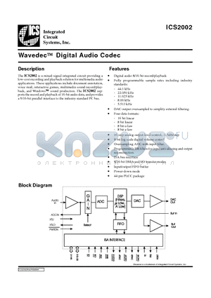 ICS2002 datasheet - Wavedec Digital Audio Codec