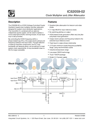 ICS2059GI-02 datasheet - Clock Multiplier and Jitter Attenuator