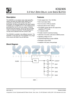 ICS2305M-1 datasheet - 3.3 VOLT ZERO DELAY, LOW SKEW BUFFER